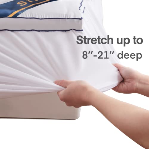 Siluvia Queen Mattress Topper With 400Tc 100% Bamboo Cover Extra Thick Pillowtop Cooling Mattress Topper Queen Mattress Pad White With 8-21 Inch Deep Pocket 3D Snow Down Alternative Fill #TOP4