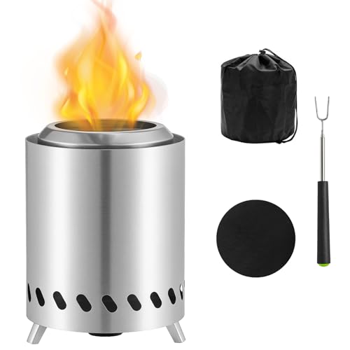 Rauchfreie Tischfeuerstelle 2025 – Tragbare Tischfeuerstelle aus Edelstahl für den Garten und den Außenbereich, kleine Feuerschale mit Reisetasche, Luftstromgestell, Haken und hitzebeständiger Unterla