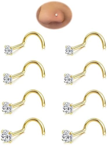 8Pcs Nose Rings Studs Set for Women Men: Hypoallergenic G23 Titan...