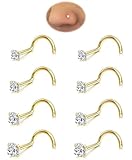 Gold Nose Rings Studs Set for Women Men: 8Pcs 20G 316L Surgical Stainless Steel Nose Studs Hypoallergenic Corkscrew Nose Piercing Jewelry with Clear Cubic Zirconia Small Stud 1.5mm 2mm 2.5mm 3mm