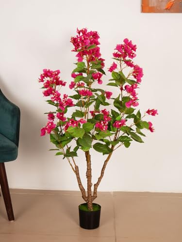 Image of ARICK DECOR 3.6Ft Artificial Bougainvillea Flowers Tree in Pot, 3.6ft Realistic Faux Pink Silk Flower Plant, Peacock Shaped Decor for Home, Office & Balcony