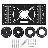 Placa Insertable para Mesa de Fresadora 120*235mm, Placa Universal de Aleación de Aluminio para Fresadora Con 4 Anillos Insertables, Tabla de Trabajo para Máquina Recortadora, para Carpintería (Negro)