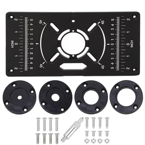 Frästisch-Einsatzplatte 120*235mm, Router-Tischplatte Universal-Fräsplatte Aus Aluminiumlegierung Mit 4 Einsatzringen, Arbeitsplatte Für Fräsmaschine, Schwarze Werkbänke, Für Holzbearbeitungsprojekte