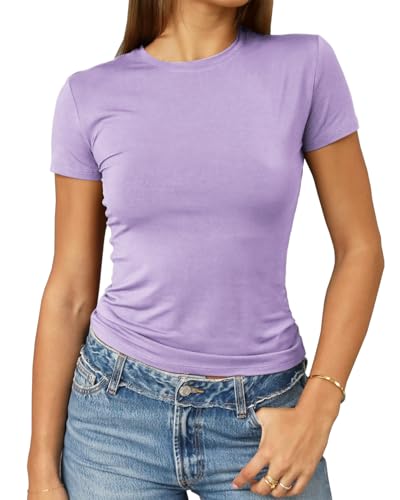 Image of Abardsion Women's Casual Basic Slim Fit T Shirts | Summer Clothes 2026 Going Out Crop Tops Short Sleeve Crew Neck Ladies Tees