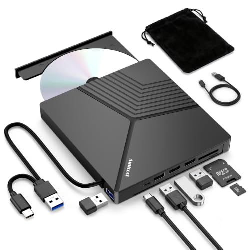 Image of Amicool 8-in-1 USB A /C External CD /DVD Drive with TF /SD Card Reader Port