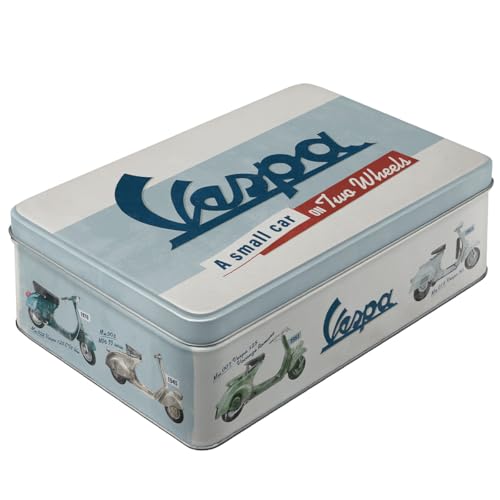 Nostalgic-Art Caja ​Plana de Metal Retro Vespa – Model Chart – Idea de Regalo para Amantes as Scooters, Lata metálica con Tapa, Diseño Vintage, 2,5 l