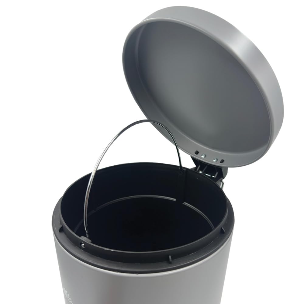 PALUPLUS Cestino da Bagno in Metallo con Coperchio, Misura 20,5x28 cm e Capacità 5 Litri, Pedale Apertura Automatica, Pattumiera con Secchio Estraibile per salviette, cosmetici -5271 (Grigio)