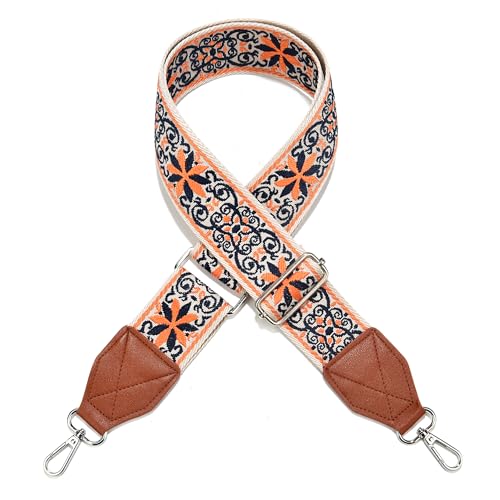 Image of LEMEDE Purse Strap,2 inch Leather End Shoulder Strap Adjustable Replacement,Retro Jacquard Multi-pattern Crossbody Bag Straps