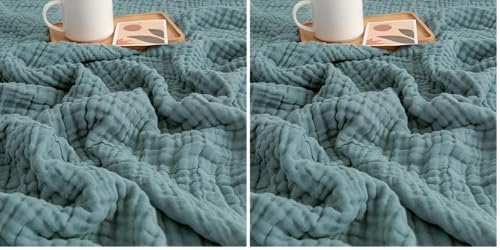 Image of EMME Muslin Throw Blanket 100% Cotton Blankets for Couch Breathable Gauze All Season Soft and Lightweight Pre-Washed (Teal, 50 inchx70 inch) (Pack of 2)