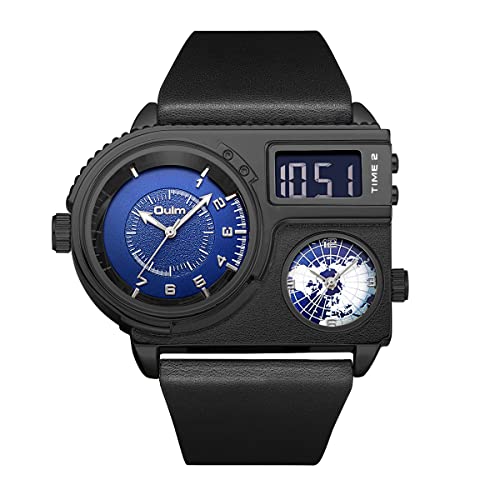 Avaner Grand Cadran avec Boussole et thermomètre Montre de Sport avec Bracelet en Cuir de Crocodile pour Homme (Noir)