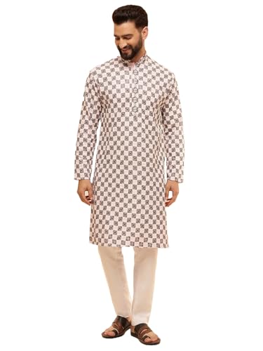 Image of SOJANYA (Since 1958 Men's Cotton Rayon Embroidered Sequinned Kurta with White Pyjama