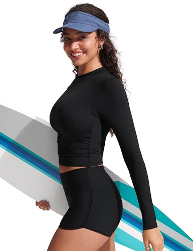 CRZ YOGA Rash Guard for Women Long Sleeve UV Sun Protection Swim Shirt UPF 50+ Cropped Rashguard Swimsuit Tops4