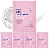 varuza Firm & Glow Sheet Mask with Vegan Collagen Semi-Gel Sheet Biodegradable 100% Cellulose for Anti-Aging Hydration Elasticity Peptide Complex-9 Niacinamide 5 Count