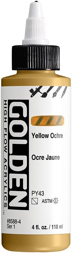 GOLDEN High Flow Acrylics, Yellow Ochre, 4 fl. oz. / 118 ml Bottle