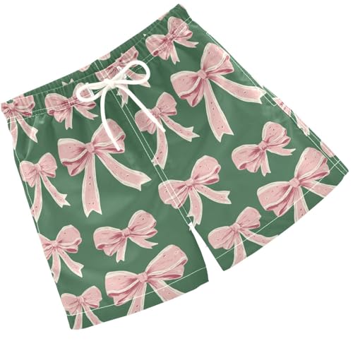 Pigsaly Boys Swim Trunks Coquette Pastel Pink Ribbon Watercolor Bow Boys Board Shorts Swimsuit Swimwear Bathing Suit 5T