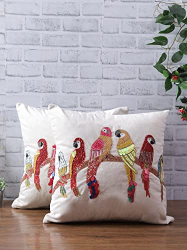 Image of eyda Hand Beaded Sequin Cushion Covers with Zipper, Pack of 2, 18x18 Inches, Soft Velvet Sleeping Pillow Covers, Decorative Throw Cushion Covers, Square Cushion Cover for Sofa, Bed, Couch