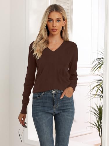Image of Yincro Women V Neck Long Sleeve Soft Sweater Knit Casual Pullover Top