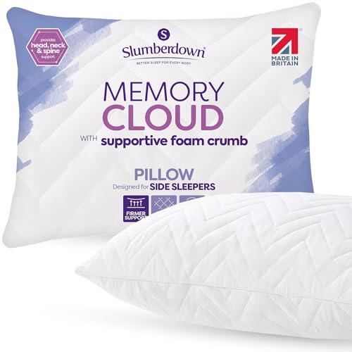 Slumberdown Shredded Memory Foam Pillow - Hotel Quality, Firm & Supportive Bed Pillow for Side Sleepers | UK-Made, Soft Touch Quilted Cover, Non-Allergenic (48 x 74cm)