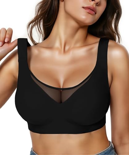 Image of Wireless Bras for Women (34C-42DD), Extremely Comfortable Seamless Bra Mesh Bralettes Adjustable Straps Everyday Bra