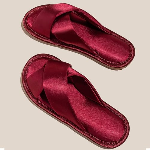 JadeRich Women's Open Toe Satin Slide Slippers Cross Band Cozy Non Slip Luxury Silky Flat Indoor Slippers2