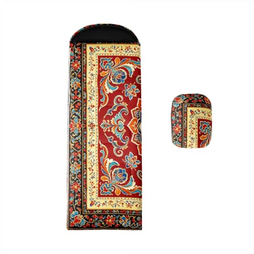 Erosebridal Traditional Mandala Sleeping Bag Twin Vintage Floral Camping Sleeping Bag for Hiking, Backpacking Teens Adults Bohemian Ethnic Backpack Quilt Luxury Exotic Persian Art Camping Gear Simple