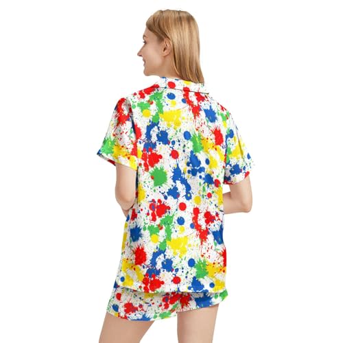 Image of Silk Satin Pajama Set for Women Summer Lounge Pjs Sets 2 Piece Suit Ladies Button Down Tops And Shorts Sleepwear
