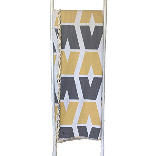 Amiaire Toalla de Playa XL Javea Amarilla & Gris - Toalla de Playa Gigante 100% algodón - Tamaño : 180 x 200 cm - Incluye Bolsa de Viaje - Secado rápido - Toalla de Playa fouta Doble Cover