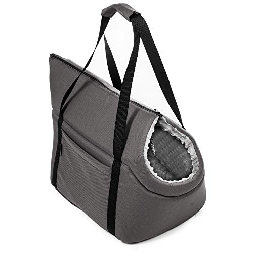 BOUTIQUE ZOO Hundetasche - Grau/(Plüschstoff mit Noppen), L bis 15 kg - Tragetasche für kleinen und mittleren Hund, Welpen