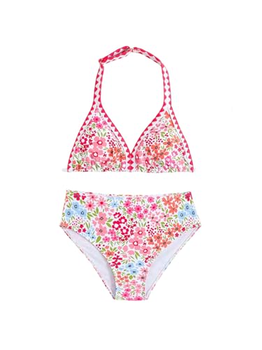 Image of BEAUDRM Girl's 2 Piece Floral Print Swimsuits Halter Triangle Bikini Boho High Waisted Bathing Suit