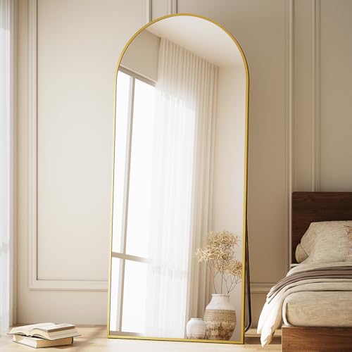 GLSLAND Arched Full Length Mirror - 68" x 24" Floor Mirrors Aluminum Alloy Frame Full Body Mirror for Cloak Room, Bedroom, Living Room,Gold