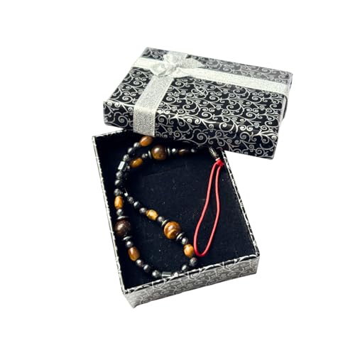 Ayrestyle Kaplan Gözü Doğal Taş Telefon Charm, Cep Telefonu Bilek Askısı, Kahverengi, Yuvarlak, Doğal Taş, Hematit Detaylı, Kırmızı İpli, 24 cm - 14 Şubat Sevgililer Günü Hediyesi