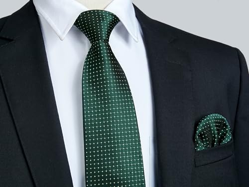 Image of Enlision Ties for Men Plaid Stripe Tie Handkerchief Woven Classic Formal Necktie Pocket Square Clip Set