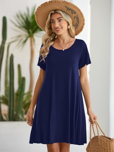 Image of BELAROI Womens Summer Casual T Shirt Dress Loose Swing Tunic Dress Short Sleeve Sundress with Pockets