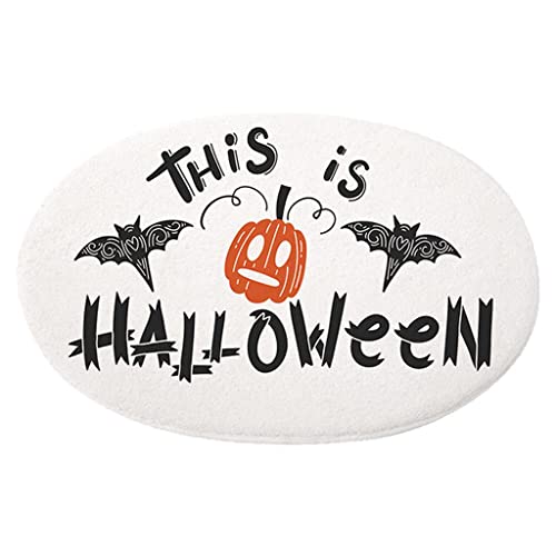 Image of Printed Oval Halloween Doormat Decorative Mat Halloween Decor Area Rug 60x80cm