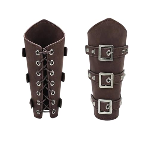 Medieval Arm Guards for Men Women Faux Leather Gauntlet Arm Bracers Wristband Renaissance Viking Accessories 1 Pair Brown