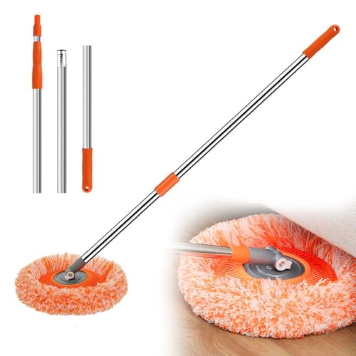 Mopa de limpieza ajustable giratoria de 360°, mopas limpiadoras de pared con mango largo, arandela de pared extensible para suelos, ventanas, techos y zócalos (naranja, 2 cabezales de fregona)