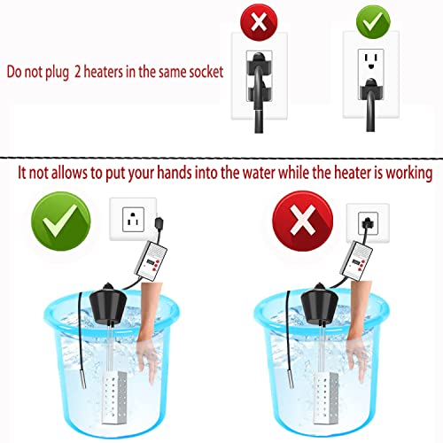 Iyunp Immersion Water Heater With Thermostat - 1500W Floating Bucket Heater With Timing Temperature Control Setting Auto Shut-Off 304 Stainless-Steel Guard Water Heater For Bathtub, Garden #TOP4