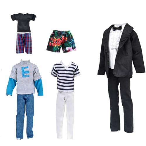 1 set Black Suit + 4 Sets Casual Wear Clothes + 5 Pairs shoes