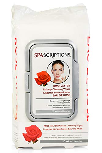 SpaScriptions Rose Water Makeup Wipes - Facial Cleansing Wipes - Makeup Remover Wipes (60 Wipes) (1 Pack (60 Wipes))