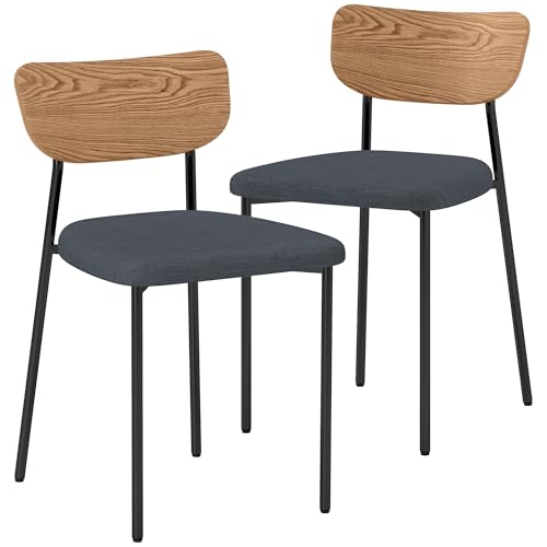 HOMCOM Lot de 2 chaises de Salle à Manger chaises de Cuisine Modernes avec Pieds en Acier, Dossier incurvé et Assise rembourrée pour Salle à Manger,...