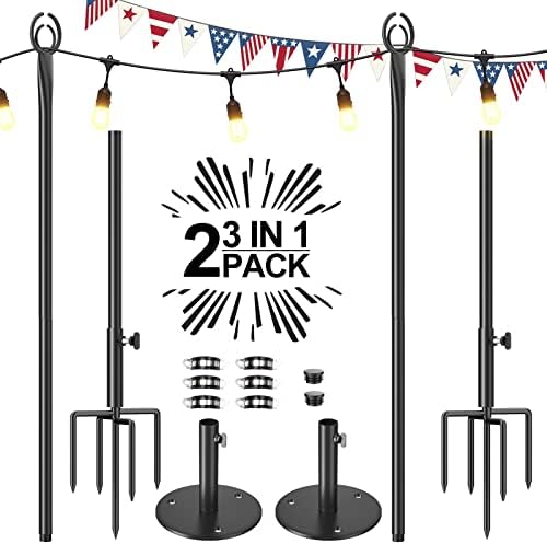 JUZIHAO String Light Poles for Outside, 9ft Sturdy 5-Prong Fork Metal Poles, Posts for Outdoor Hanging Lights for Party, Garden, Deck, Bistro, Wedding Decorations(2 Pack)