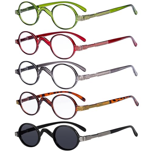 Image of Eyekepper 5-Pack Spring Temple Vintage Mini Small Oval Round Reading Glasses Include Sunshine Readers +2.0