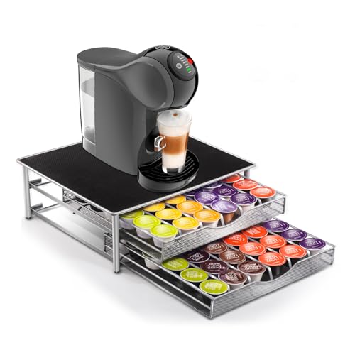 Masthome Porte Capsule Dolce Gusto 72 PCs, 2 Tiroirs de Rangement Dosettes avec Support de Machine à Café, Distributeur Capsules pour La Maison, Bureau, Café, Envoyer 1 Chiffon de Nettoyage