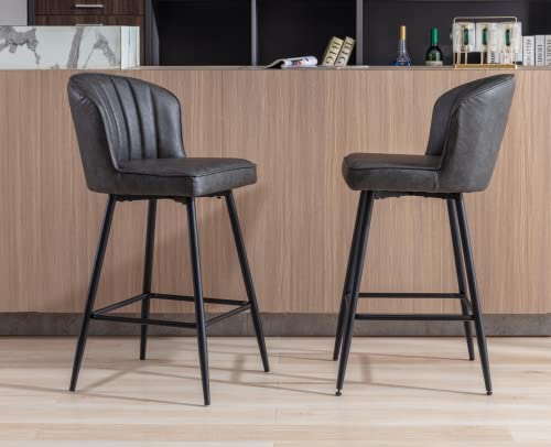 Image of EALSON 26 Inch Counter Height Bar Stools Set of 4 Leather Counter Stools with Back Modern Comfortable Bar Chairs with Metal Footrest Upholstered Kitchen Island Stools for Home Bar Dining Room, Grey