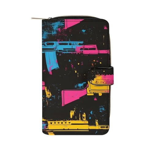 Artistic Splatter Machine Guns Long Wallet for Women Men Purses Coin Pouch Credit Card Holder Organizer