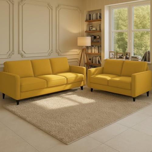 Image of The MM Furniture store Premium Fabric Sofa - Dirty Gold (3+2 Seater)