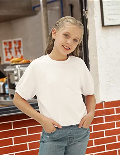 Simtuor Girls Short Sleeve T-Shirt Basic Solid Casual Loose Pullover Tops Tees White #TOP4