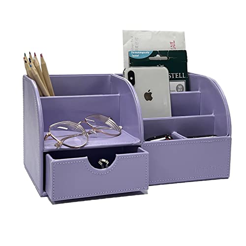 Unionbasic Desk Organizer - Multifunctional Leather Desktop Pen Holder Storage Box - Business Card/Pen/Pencil/Mobile Phone/Stationery Holder, Purple New #TOP24