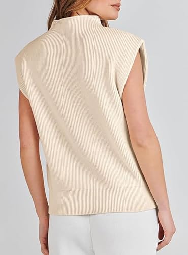 Image of Womens Sleeveless Sweater Vest Mock Neck Tank Tops Casual Cap Sleeve Knit Pullover Summer Clothes