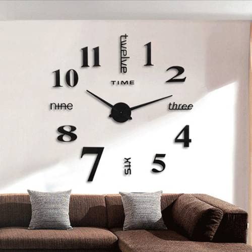 EBTOOLS DIY Wall Clock, 3D DIY Wall Clock Decor Sticker Mirror Frameless Large DIY Wall Clock Kit for Home Office Decor Watch Decorations (Black)